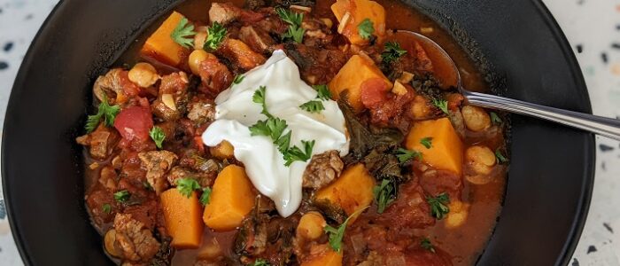 Moroccan Lamb Chili with Chickpeas and Kale